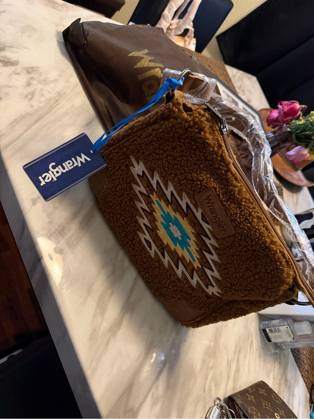 New fuzzy Wrangler Brown Sherpa shoulder bag